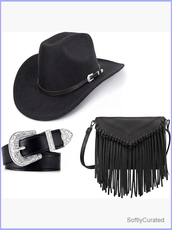 3pc Cowgirl Costume Set Felt Hat Leather Purse Belt Western Accessories main image 5